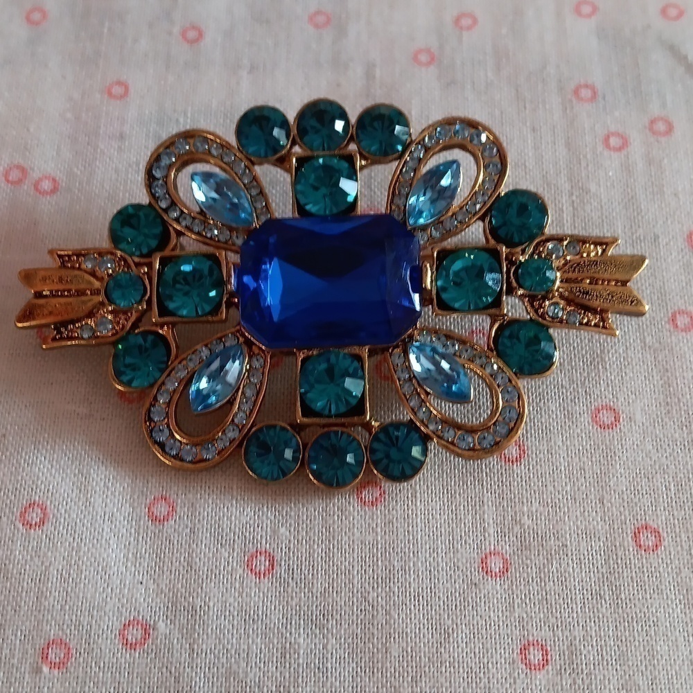 Gold Tone Multi Colored Rhinestone Brooch